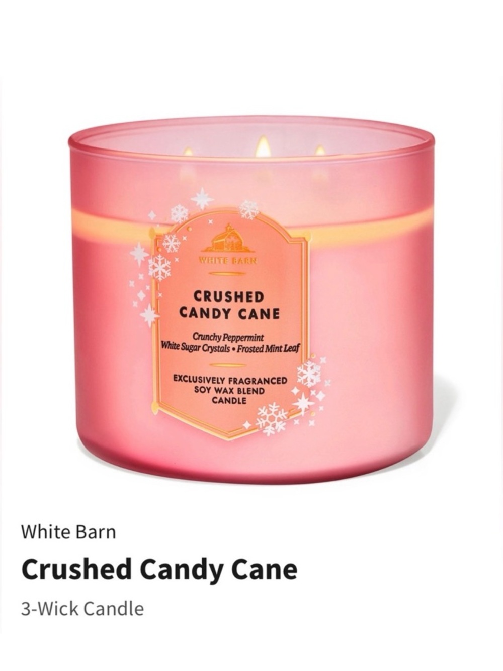 NIB White Barn “Crushed Candy Cane” Scented 3-Wick Candle |Decorative Metal Lid
